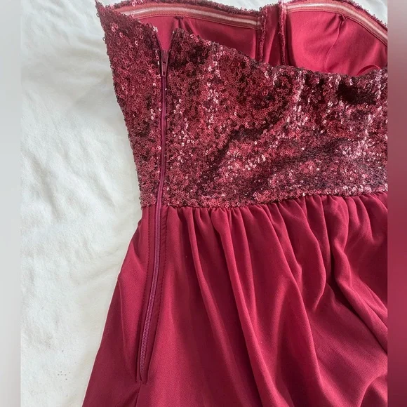 Vintage Formal Dress high low burgundy strapless size M prom - Picture 10 of 11
